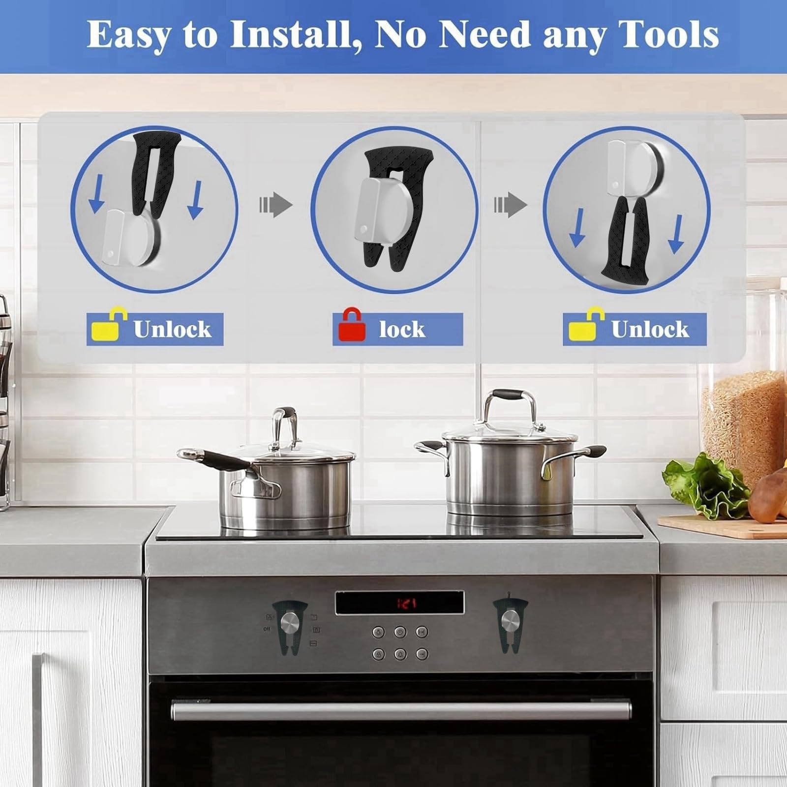6 Pack Gas Stove Knob Locks for Toddler Safety, Durable Design Knob Safety Covers, Child Proof Oven Knob Locks, Prevent Accidental Touch(Black) (Black,6) — view 3