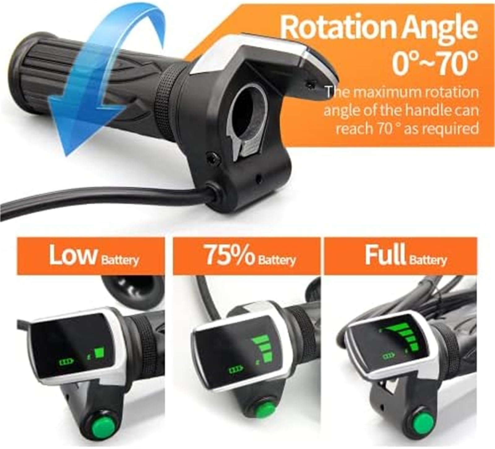 Ebike Thumb Throttle 122DX 36V48V Acceleratore destro ebike 6Pin SM Connector, for parte di bicicletta elettrica e accessori Scooter Acceleratore a pollice per scooter(BLACK 36V)