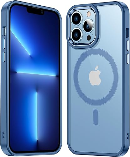 Temdan Funda magnética fuerte para iPhone 13 Pro Max, transparente, compatible con MagSafe nunca se amarillea 2X protector de pantalla de vidrio +