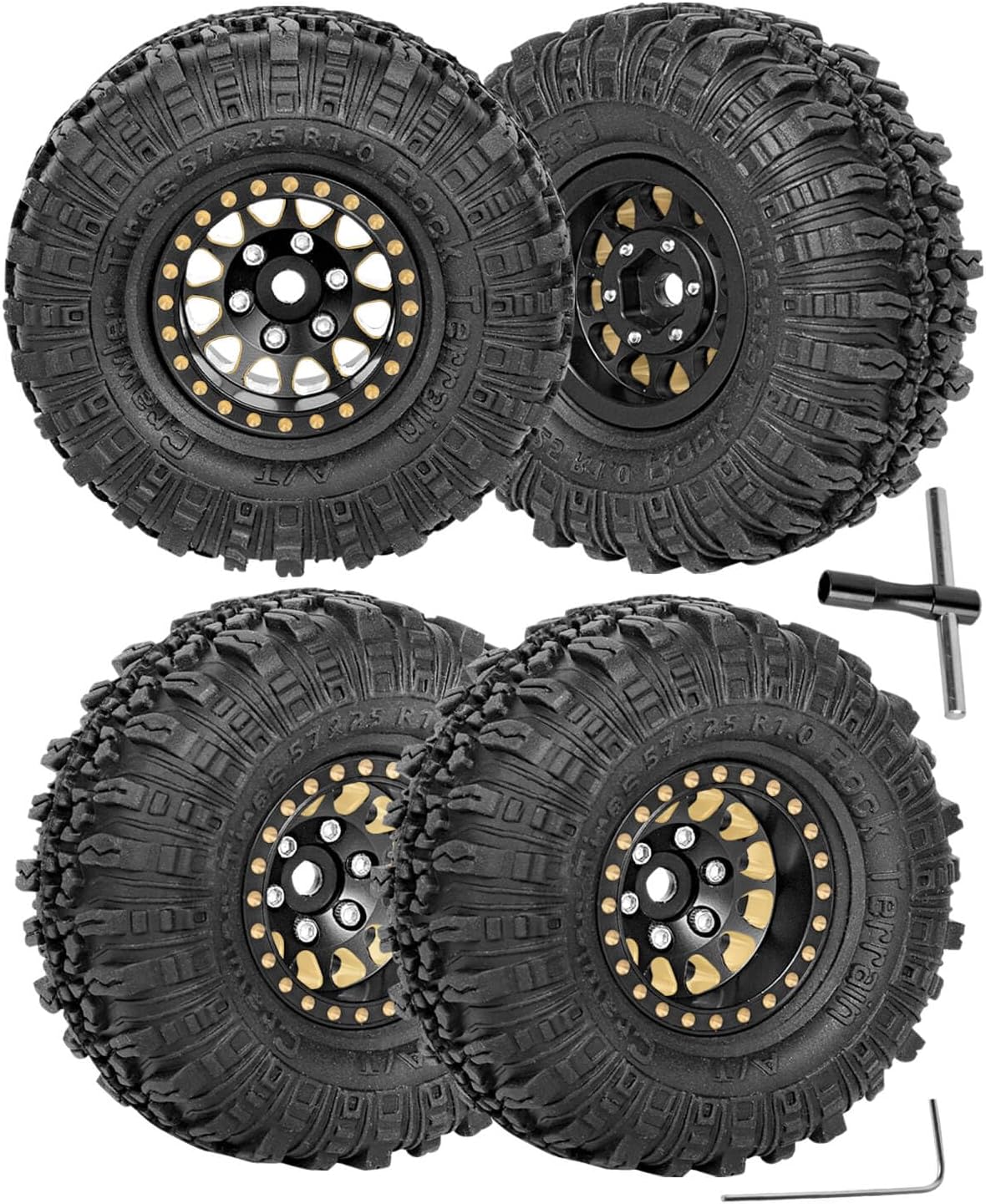 RC Full Brass 1.0in Beadlock RC Truck Tires Wheel Tires Upgrades Part for 1/18 1/24 Trx4m Axial SCX24 RC Crawler,RC Wheels Hops Up(4pcs Black)