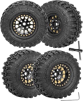 RC Full Brass 1.0in Beadlock RC Truck Tires Wheel Tires Upgrades Part for 1/18 1/24 Trx4m Axial SCX24 RC Crawler,RC Wheels Hops Up4pcs Black