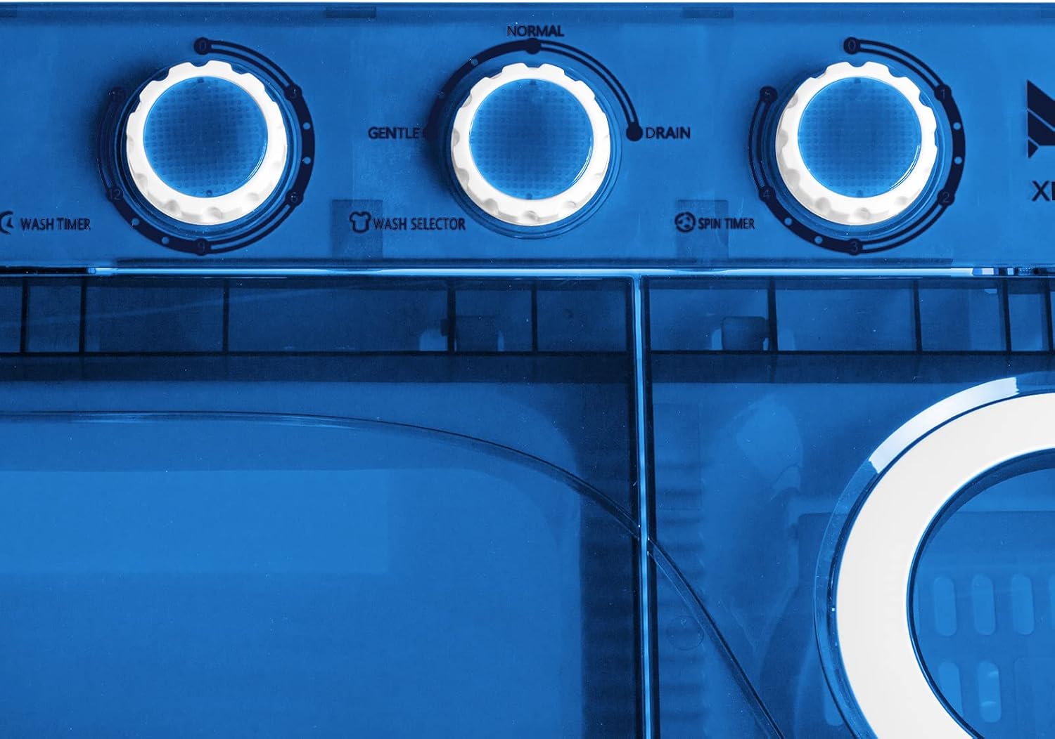 Twin Tub with Built-in Drain Pump XPB65-2288S 26Lbs Semi-Automatic Twin Tube Washing Machine for Apartment, Dorms, RVs, Camping and More, White&Blue US Standard
