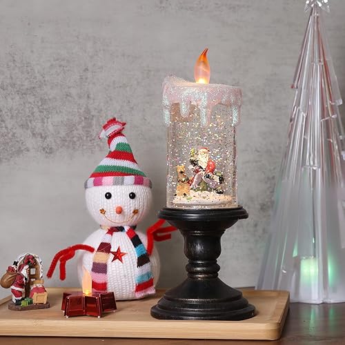 Miniatura 5 de Eldnacele Velas sin llama iluminadas con pilas, vela de globo de nieve de Navidad, velas giratorias brillantes de agua para decoración del hogar