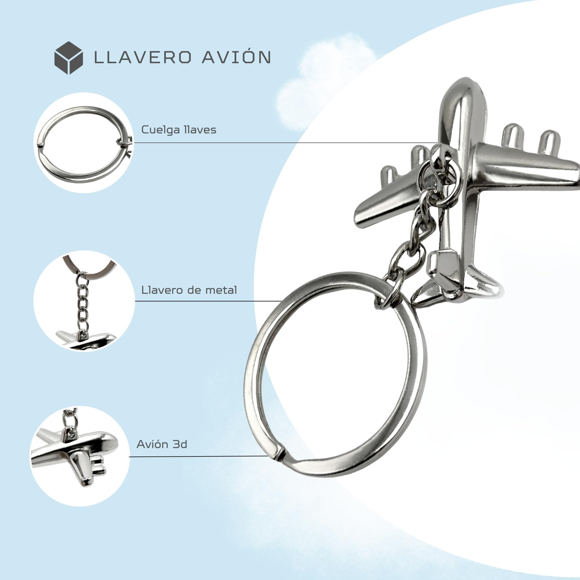 Llavero metálico en forma de Avion, Key Chain plane, 1 Unidad - imagen 2