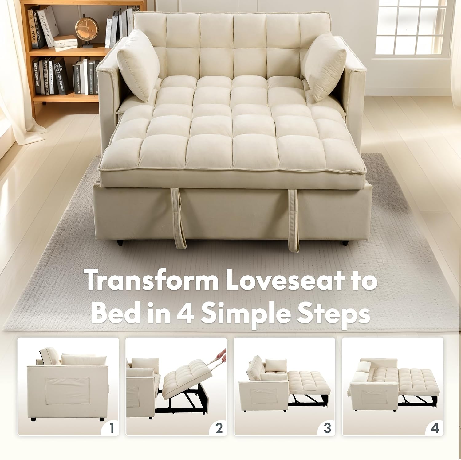 FLEXISPOT XCT4 3-in-1 Sleeper Sofa Bed Adjustable Backrest Loveseat Sleeper Cream