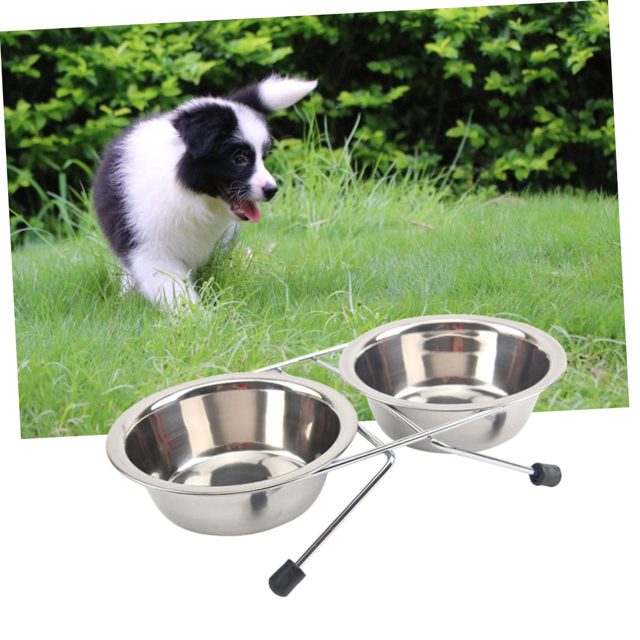 TOGEVAL Dual-use Pet Feeder Dog Water and Food Bowls Non-Slip Base Middle Size for Dogs