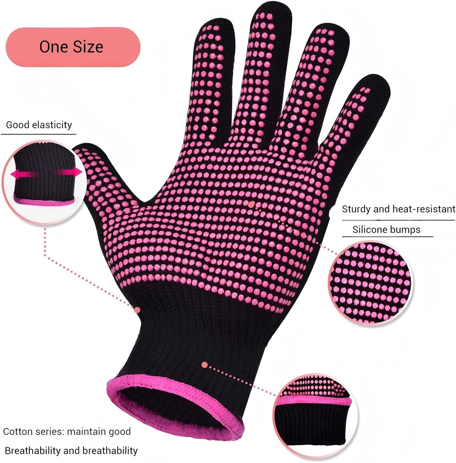 Heat Resistant Hair Styling Gloves with Silicone Grip, Professional Heat Proof Glove for Curling Iron, Flat Iron, Hot Air Brush & Sublimation, Anti-Slip Flexible Burn Protection