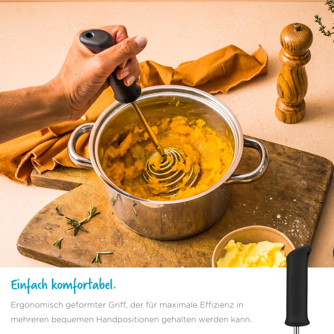 Dreamfarm SMOOD Kartoffelstampfer Edelstahl | Stampft Obst und Gemüse | Spülmaschinenfest | BPA frei | Kartoffelbrei Stampfer zum Stampfen, auskratzen und servieren | Hitzebeständig bis 260°C