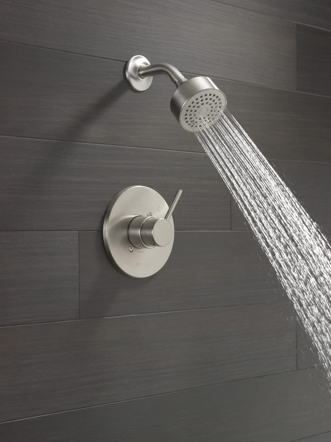 delta modern 14 series shower faucet set, brushed nickel shower head and handle set, valve trim kit, stainless t14259-ss-pp (valve not included) stainless standard shower head