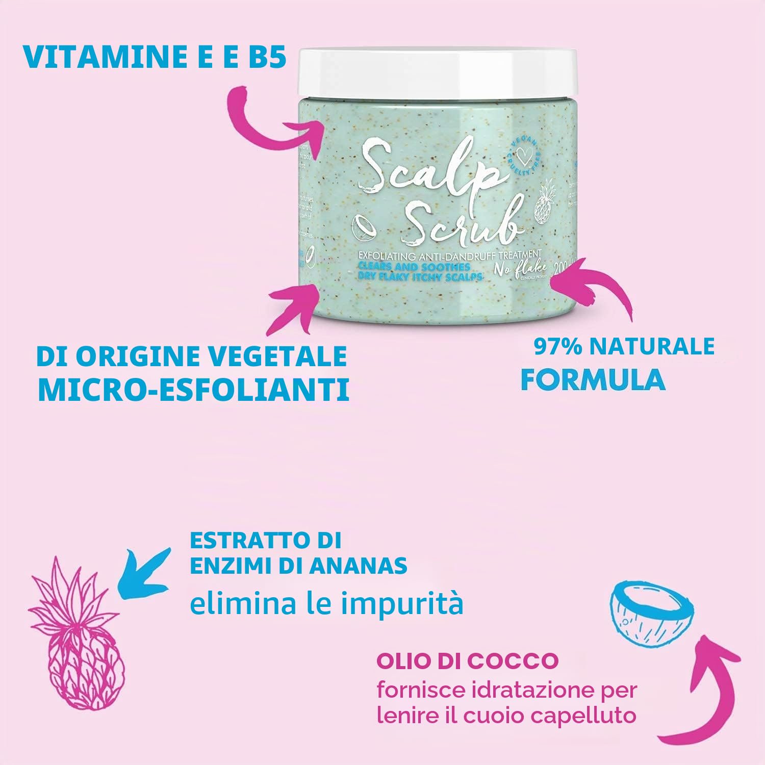 Umberto Giannini Scalp Scrub - Scrub rigenerante esfoliante antiforfora per cuoio capelluto, vegano e non testato sugli animali