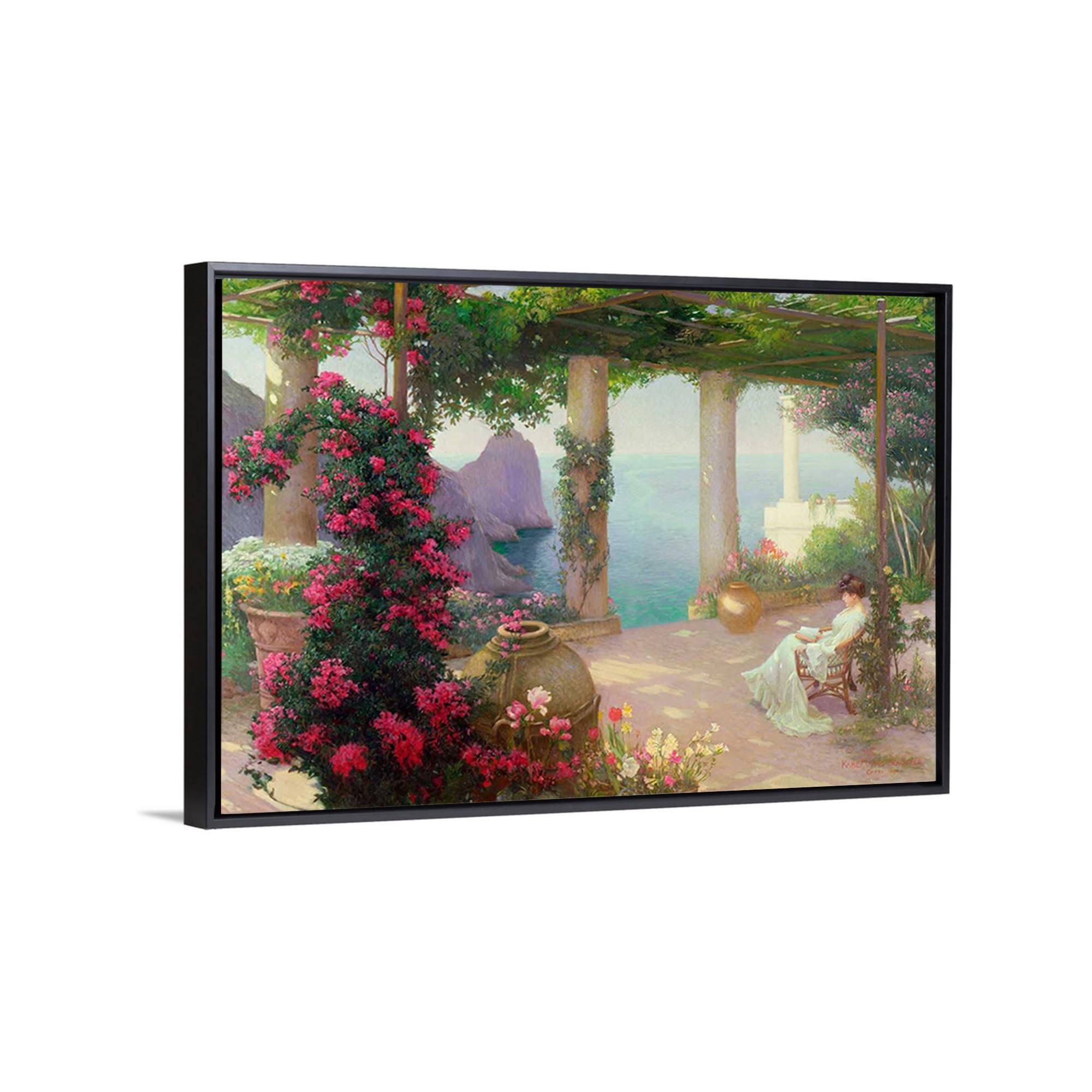 DìMò ART Canvas with Black Frame Karl Maria Schuster The Terrace, Capri size 40x30 CM (15,75x11,81 inches) — image 1