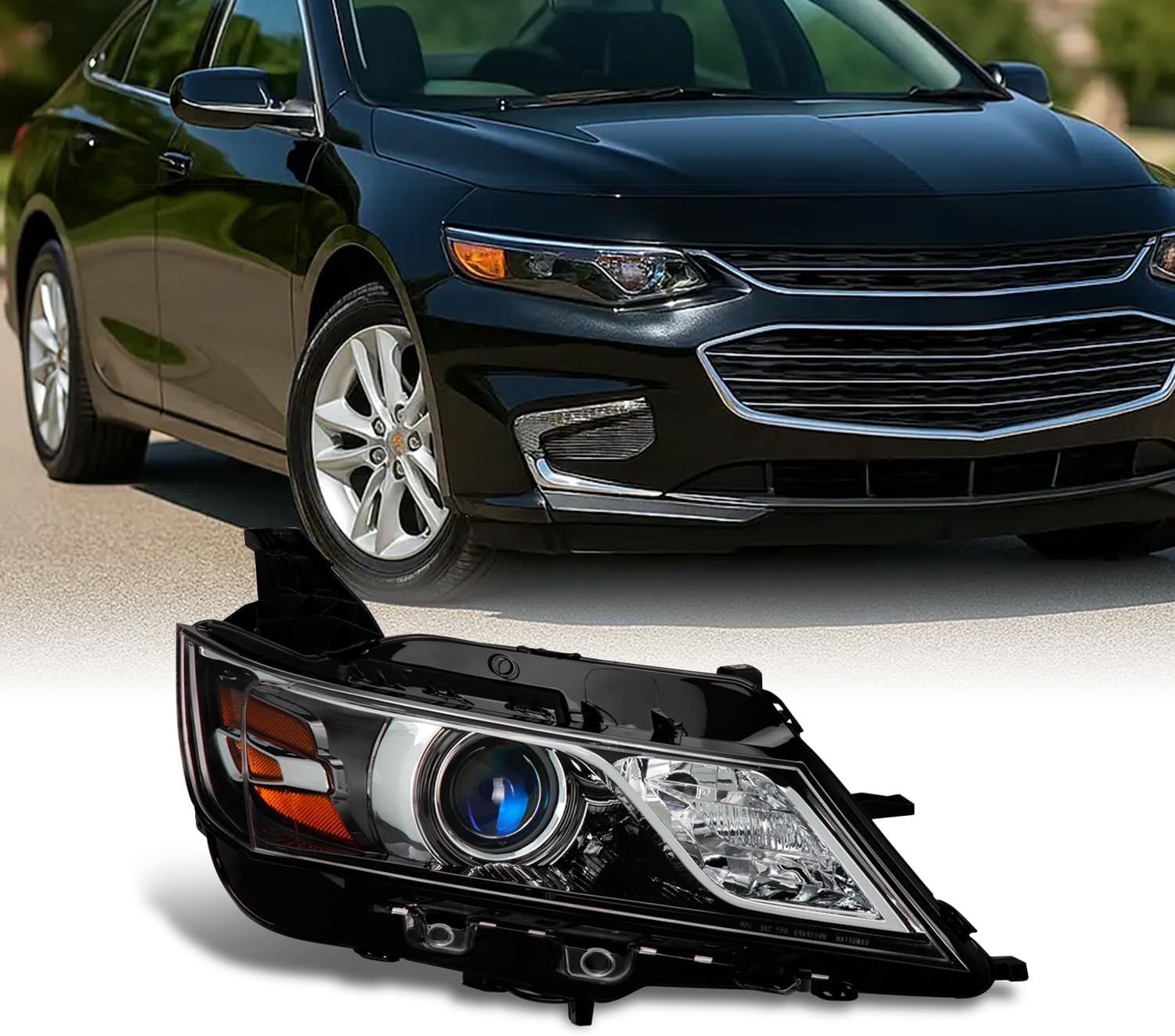 AKKON - Fits 2014 2015 2016 2017 2018 2019 2020 Chevy Impala [Halogen Style] Projector Black Headlight Passenger Right Side Headlamp