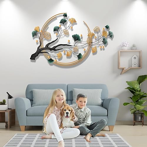 Miniatura 3 de Babyieia Arte de Pared de Metal con Hoja de Ginkgo 3D Extragrande de 59", Decoración de Arte de Pared Dorado para Sala de Estar, Decoraciones de