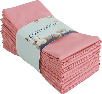 COTTONVILL 100% Cotton Cloth Napkins Highly Absorbent Fabric 18x18 inch 12 Pack, 21-Cameo Pink