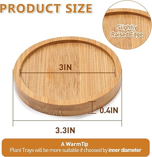 Miniatura 3 de Necamocu 6 platillos de bambú de alta calidad con revestimiento impermeable platillo pequeño de 3 pulgadas para macetas bandejas de bambú duraderas