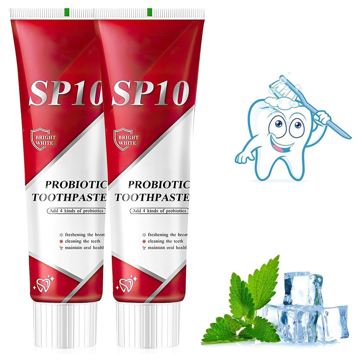 SP10 Probiotic Whitening Toothpaste Advanced Oral Care, SP 10 Teeth Whitening Paste Fresh Breath, Deep Cleaning, Stain Removal– Natural Formula (2 Pack)