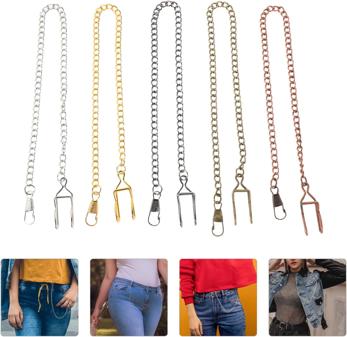 GLEAVI 5pcs Vintage Pocket Watch Chains Alloy Belt Chains for Men for Jean Pants for Wedding Business Casual Wear