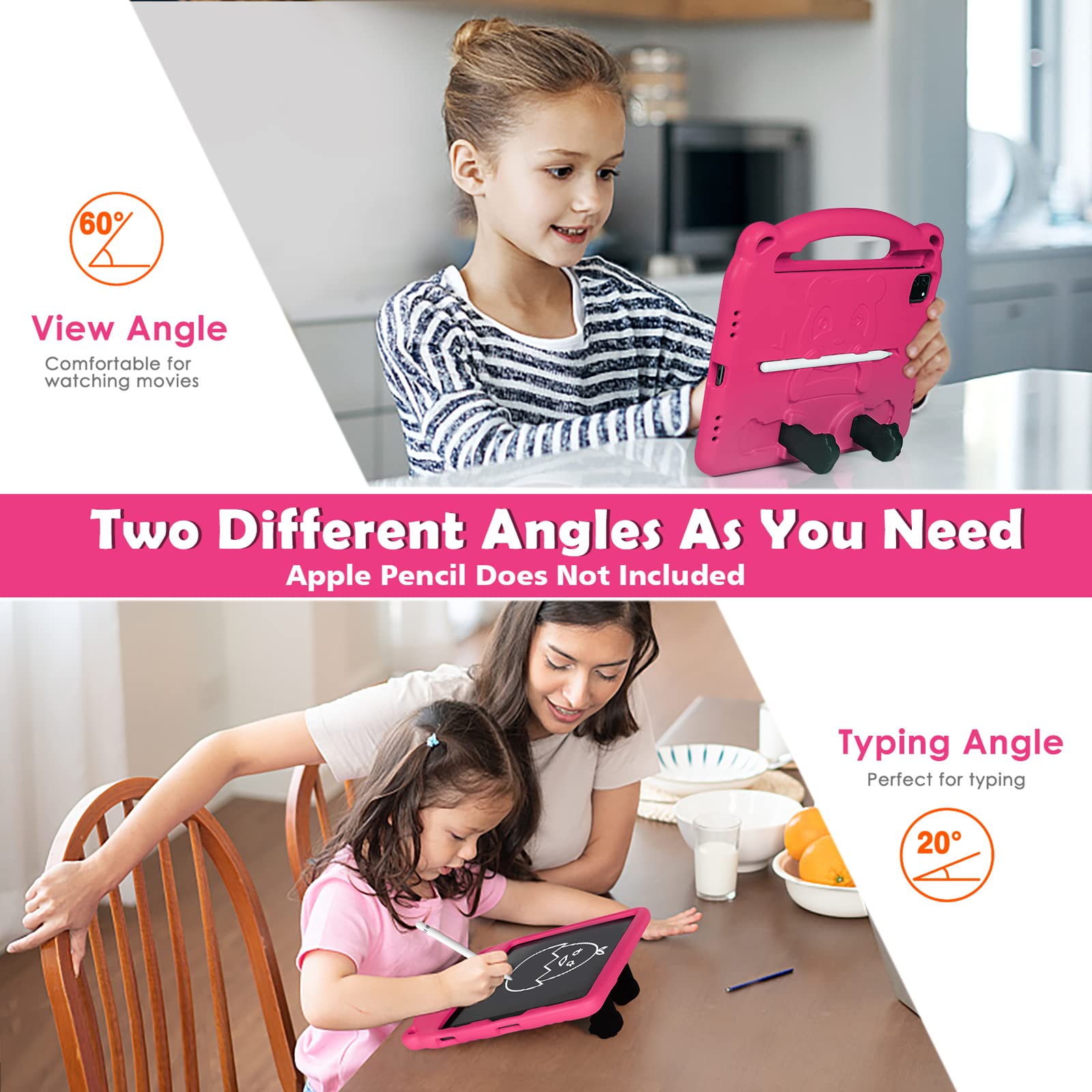 KINGSKEEN Custodia per 10.9 pollici iPad Air 5a / Air 4a Generazione ( 2022/2020), iPad Pro 11 pollici 2022/2021/2020/2018, Custodia per Bambini Leggera Antiurto Eva, con Tracolla e Portapenne (Rosa