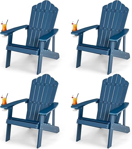 Miniatura 14 de Giantex Silla Adirondack para exteriores, sillas de patio de gran tamaño con portavasos oculto, veta de madera realista, capacidad de peso de 380