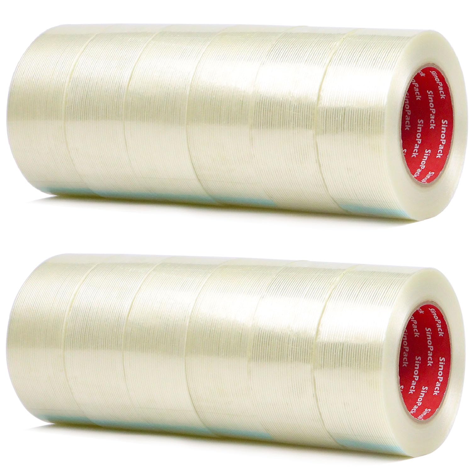 Cinta de embalaje reforzada, paquete de 12 cintas de 5.5 mil x 2 pulgadas x 50 yardas, cinta de nailon resistente de 2 pulgadas, cinta de embalaje reforzada de fibra de vidrio