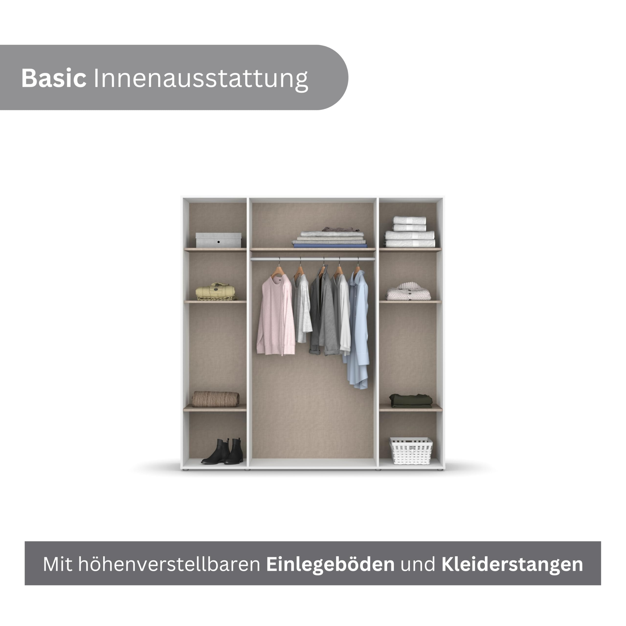 Rauch Möbel NAGATA, Kleiderschrank, Farbe Weiß, Breite 187 cm | Schrank, Mehrzweckschrank, 4-türig, für Schlafzimmer, Kinderzimmer, Studentenwohnung, Garderobe, Homeoffice