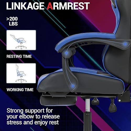 Miniatura 5 de Ernogomic - Silla de juegos con reposapiés de piel sintética, silla de videojuegos de carreras con soporte lumbar, para hombres y mujeres, silla de