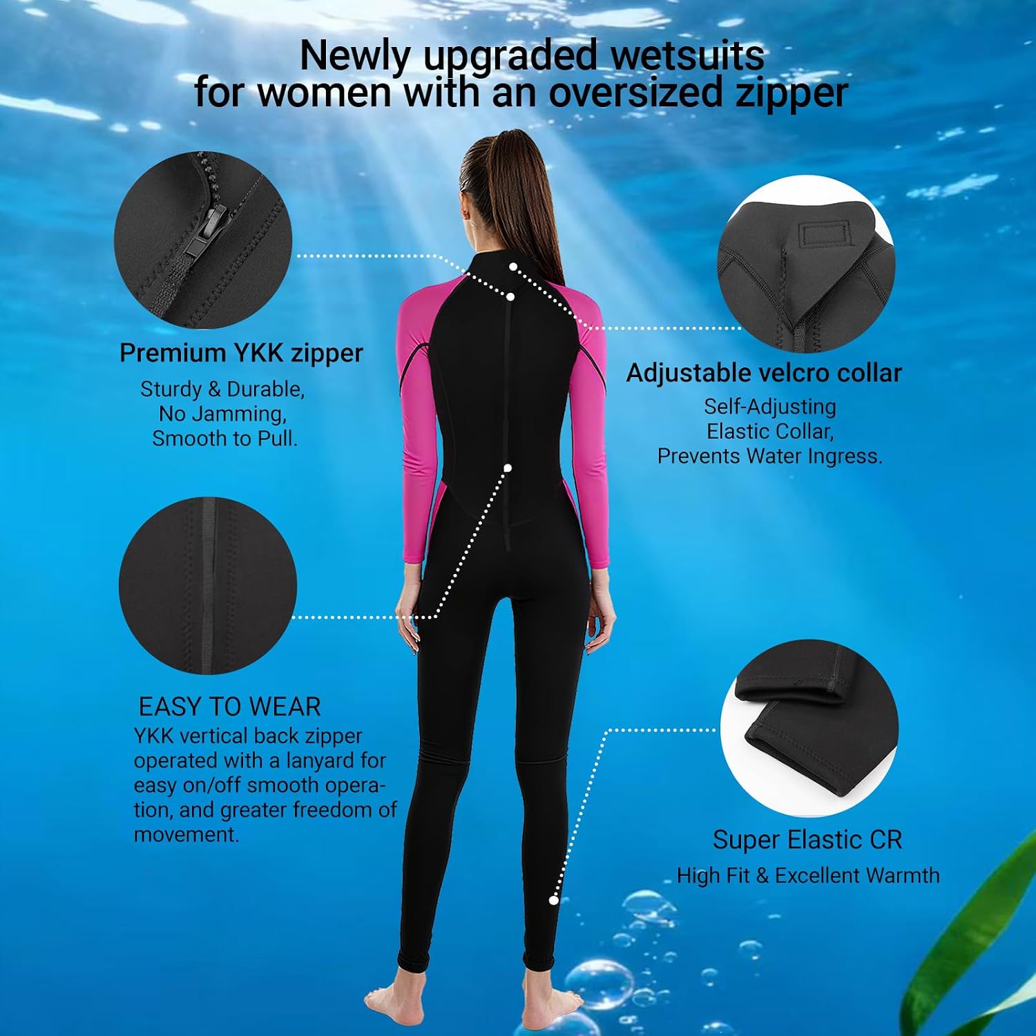 Wetsuit for Women Full Body 2MM Neoprene Wetsuits Diving Suit in Cold Water,Long Sleeves BackZip Wetsuits One Piece Thermal Swimsuit for Surfing Snorkeling Kayaking Swimming Canoeing