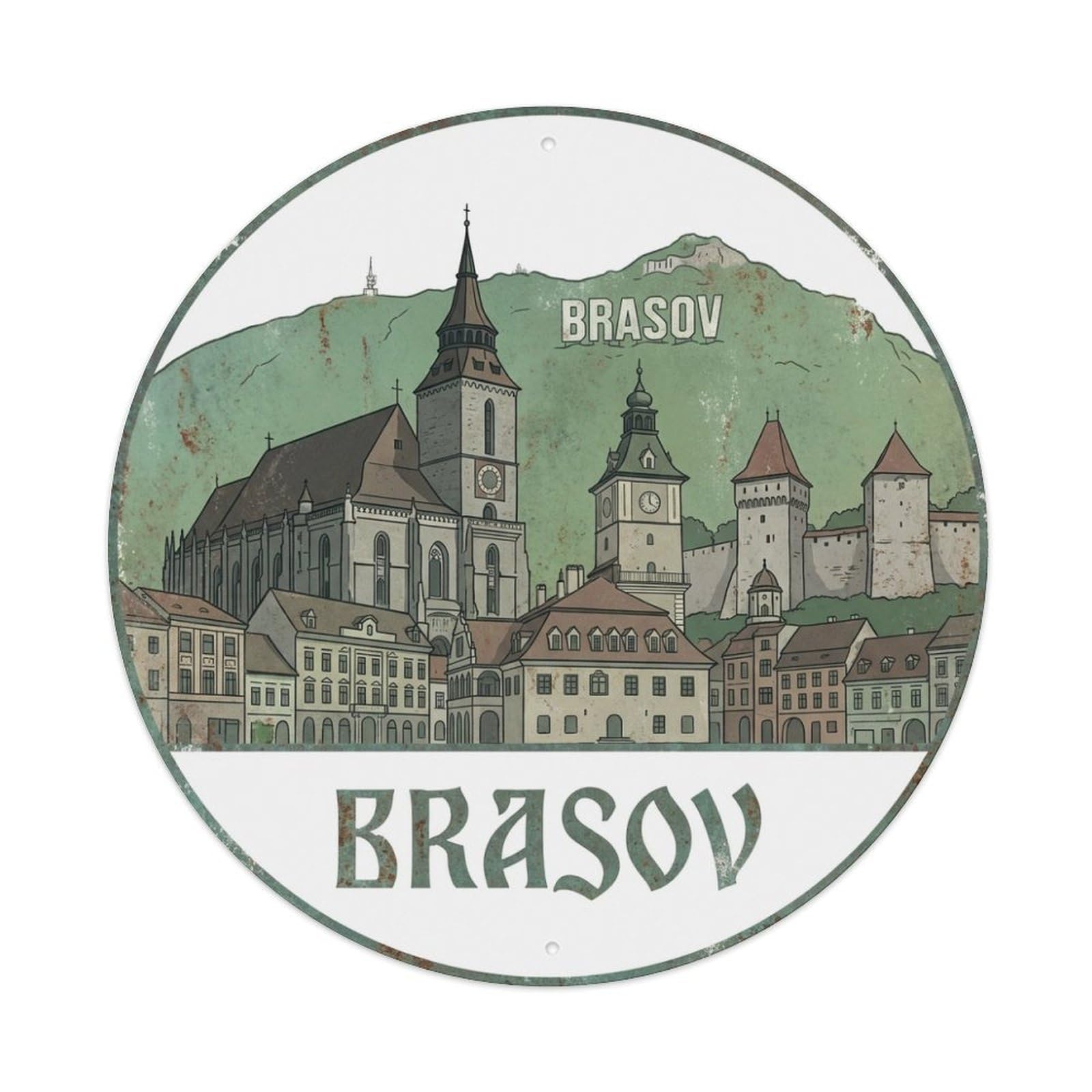 Travel Retro Romania Brasov Metal Tin Sign