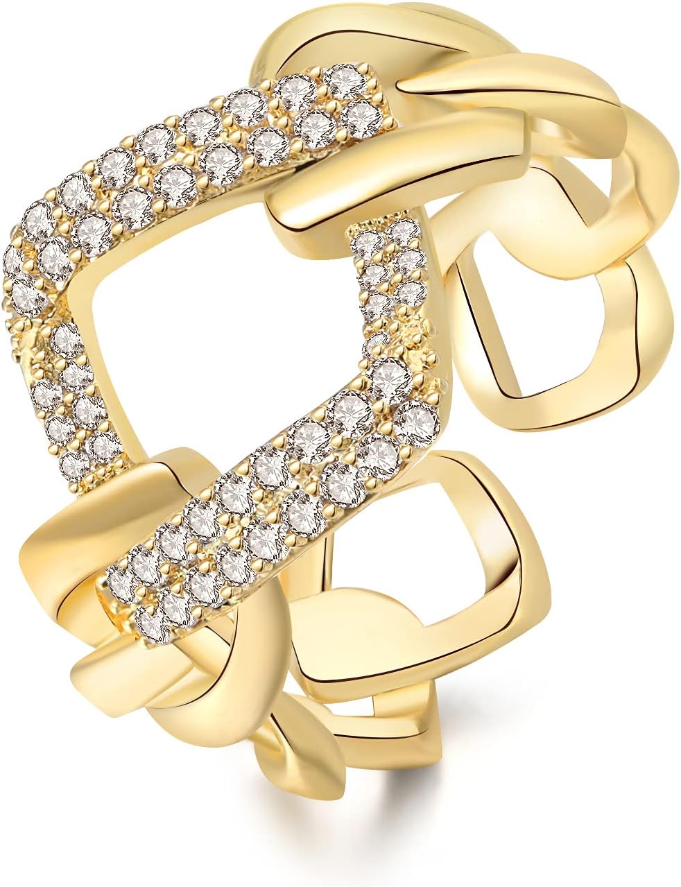 VIENNOISWomen Gold/Silver Plated Rings Twist Knot with Cubic Zirconia Adjustable Ring Anniversary Wedding Band Rings Jewellery Gifts (Gold Plated 1)