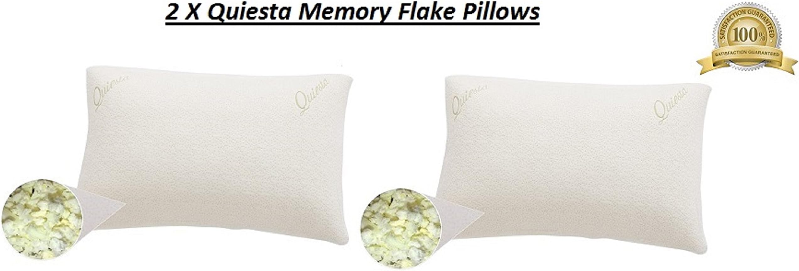 Quiesta Memory Foam Pillow, Shredded Memory Foam Interior, Natural Hypoallergenic Bamboo Fabric, Contour & Support your Neck To Relieve Pain (2, Queen)