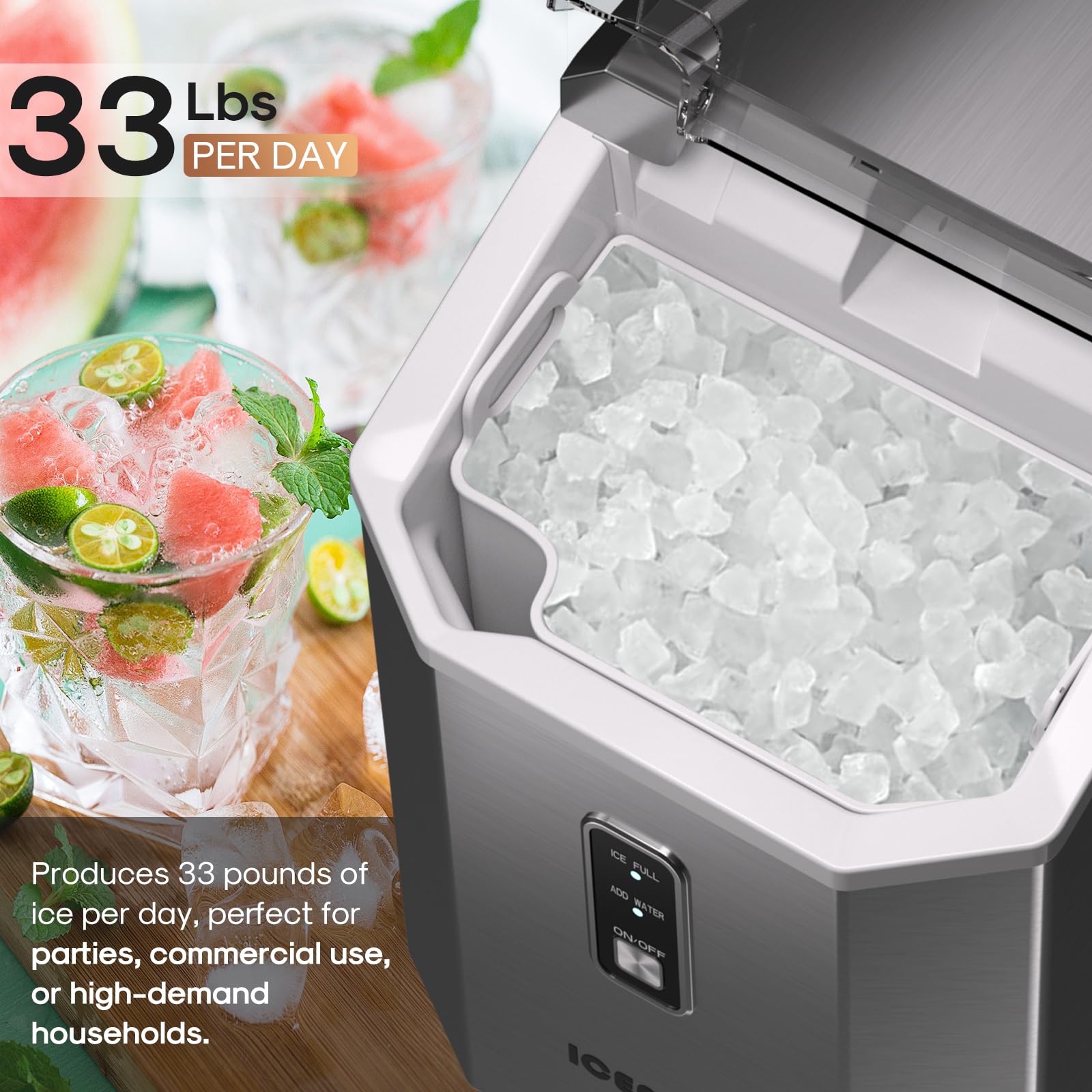 Icepure Nugget Ice Makers Countertop With App, Portable Ice Machine With WiFi, 33lbs In 24h, Ready In 5-10 Mins, Self Cleaning，Small Ice Maker With Basket Scoop, For Home/Party/RV(Stainless Steel) on Fridge.com - View 3