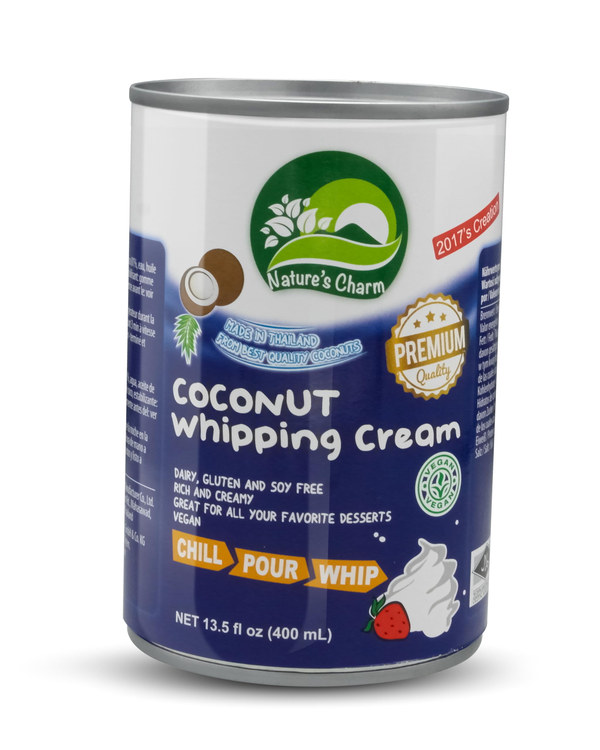 Nature’s Charm Kokosnussmilch zum Aufschlagen I Vegane Kokosmilch I Ideal zum Backen, für cremige Desserts und süße Rezepte I 6 x 400 ml
