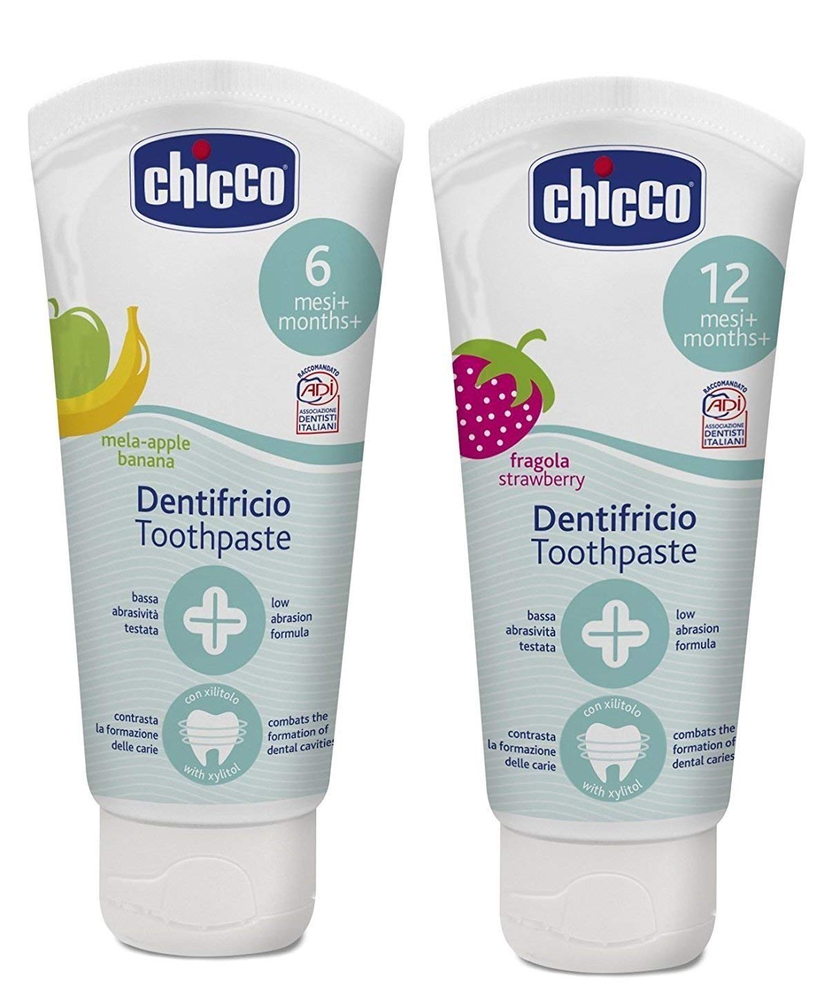 Chicco Toothpaste Apple-Banana (50ml) and Strawberry (50ml) Combo (100ml total)