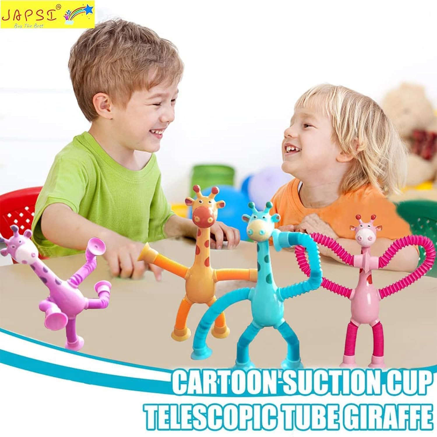 JAPSI Bendable Giraffe Suction Cup Toys with LED Light, Parent-Child Interactive Stretchy Animals, Pack of 2, Assorted Colours | 4
