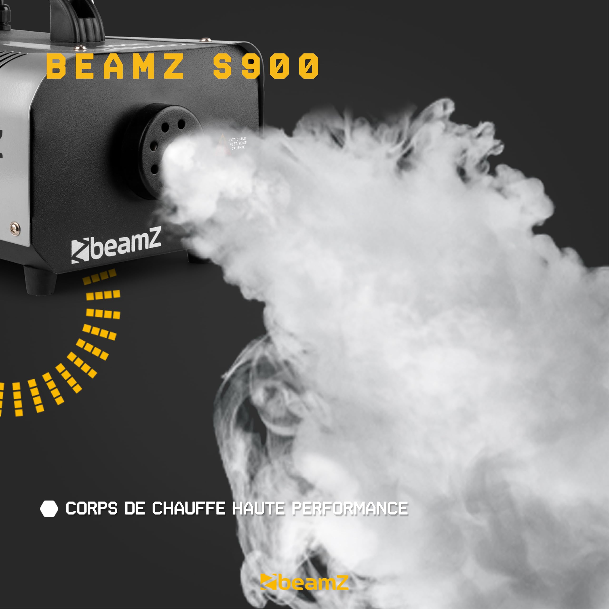 BeamZ S900 Machine à Fumée Solide et Portable, 900 Watts, Télécommande 3 m, Réservoir 1 L, Préchauffe Avant Utilisation : 3 minutes 30, Idéal pour votre Soirée avec des Jeux de Lumière