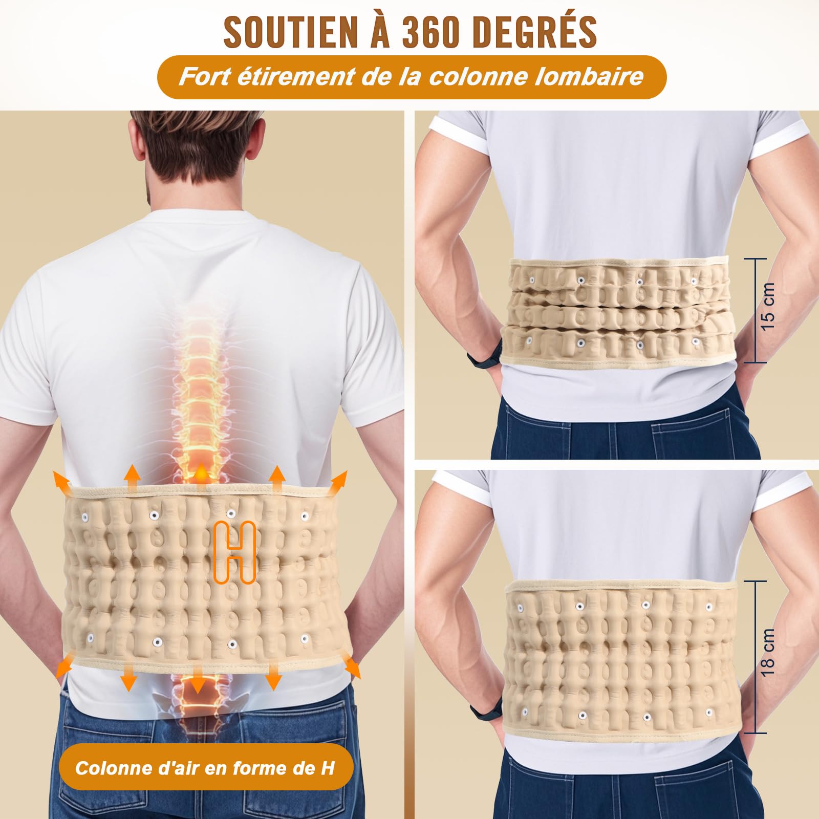 HONGJING Ceinture dorsale de décompression avec pompe électrique pour soulager les douleurs lombaires - Soutien lombaire gonflable pour hommes et femmes, taille unique pour 29-49 tailles