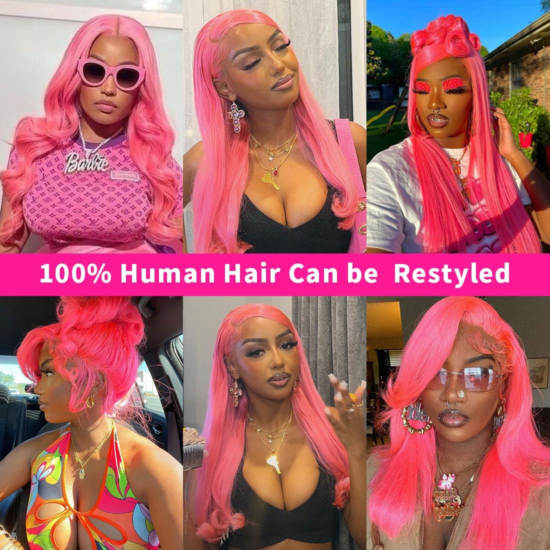BUGUQI Pink Lace Front Wigs Human Hair Pink Wigs Human Hair Body Curly Human Hair Wig For Women Body Wave Lace Frontal Wigs Human Hair 200% Density HD Transparent Pre Plucked (Pink, 20 Inch)
