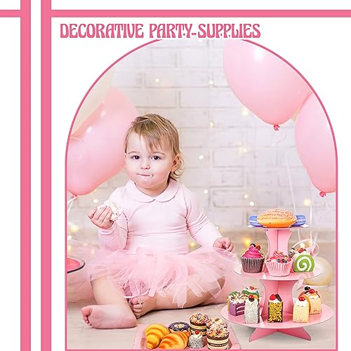 Miniatura 5 de Zopeal Juego de 7 soportes para tartas de cartón de 3 niveles, 1 nivel, bandeja redonda rectangular para servir, platos reutilizables, soportes para