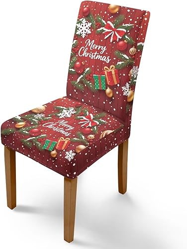 Miniatura 14 de Rnyleeg Juego de 1 fundas de asiento de Feliz Navidad para sillas de comedor, fundas elásticas suaves y cómodas para sillas de comedor con estampado
