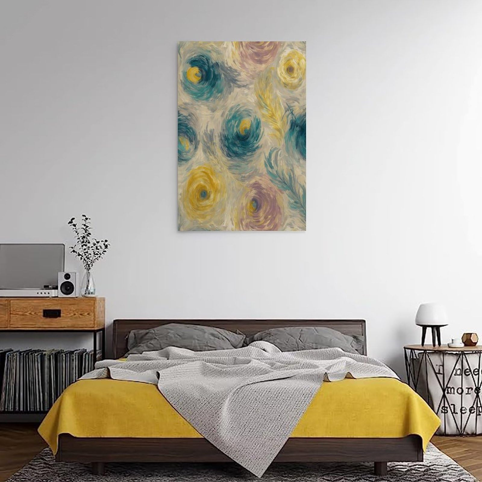 Póster abstracto de plumas de pavo real con diseño de remolino en lienzo, arte bohemio moderno impresionante para decoración de pared para sala de estar y dormitorio