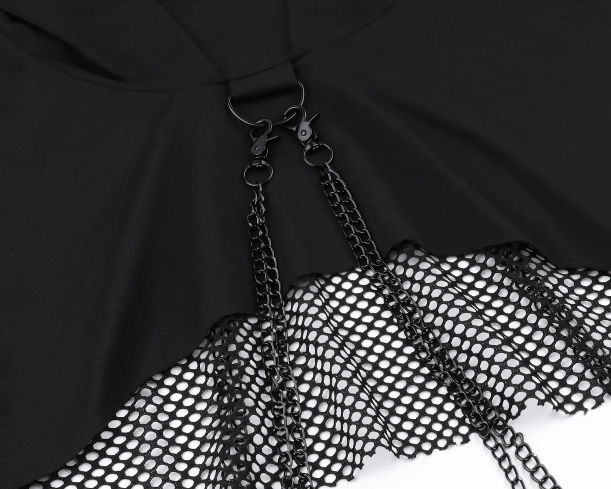 Maglietta a maniche lunghe con bretelle, da donna, stile gotico, punk, cool, con motivo drago, girocollo, nero, per autunno