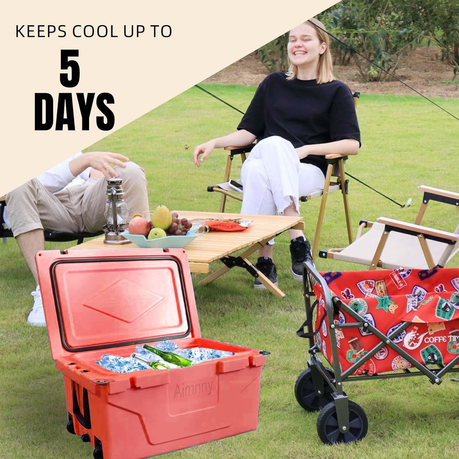 Outdoor Camping Picnic Fishing Portable Cooler 65QT Portable Insulated Cooler Box，29.5x18.5x15.5 Inches