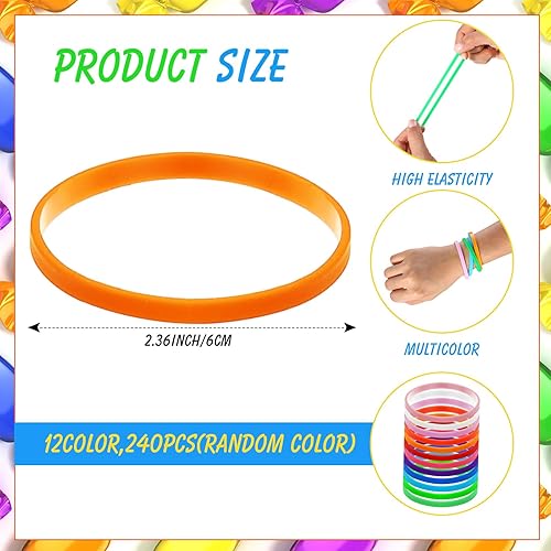 Miniatura 2 de Libima 240 pulseras de la amistad de silicona de neón a granel de color sólido, pulseras de goma en blanco elásticas para el día de San Valentín,