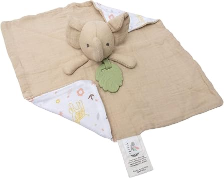 Tikiri My First Safari Collection Elephant Comforter with Natural Rubber Teether Organic Baby Snuggle Toy | 5.1 x 3.9 in | GOLS-Certified, Non-Toxic, BPA-Free Teething Relief for Infants (0+ Months)