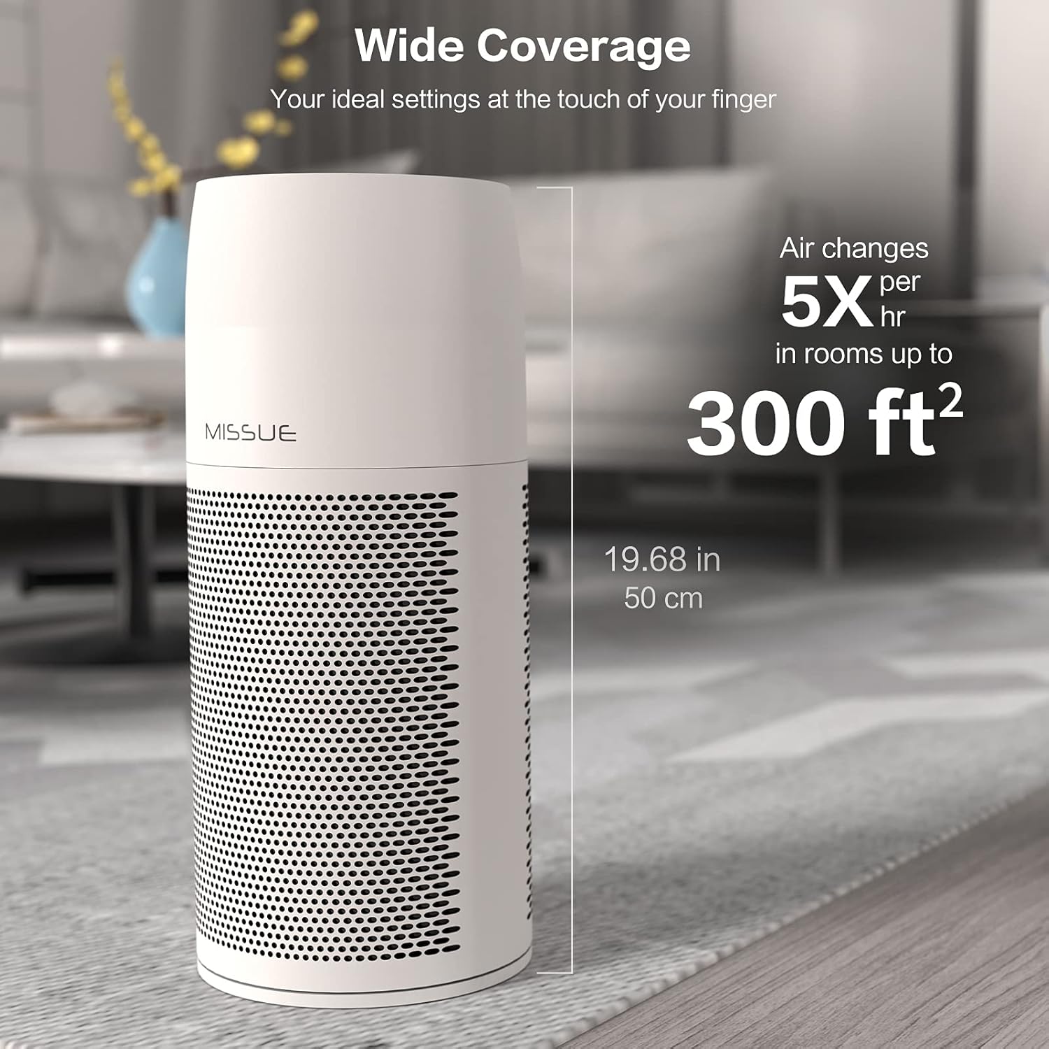 Best Deal HEPA Air Purifier for Home Large Room, MISSUE H13 Air Filter for Odors, Pets, Smoker, Pollen, Dust, 100% Ozone Free, CADR 320, Covers up to 1500 ft²