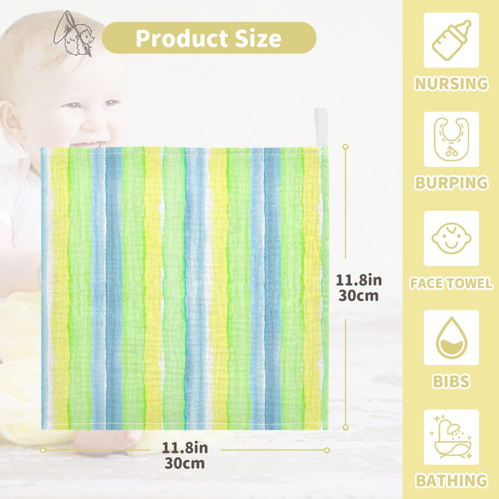 Kigai Colorful Stripes Baby Washcloths,5pcs Ultra Soft Absorbent Towel,Newborn Bath Face Towel, Natural Reusable Baby Wipes for Sensitive Skin, Baby Registry as Shower