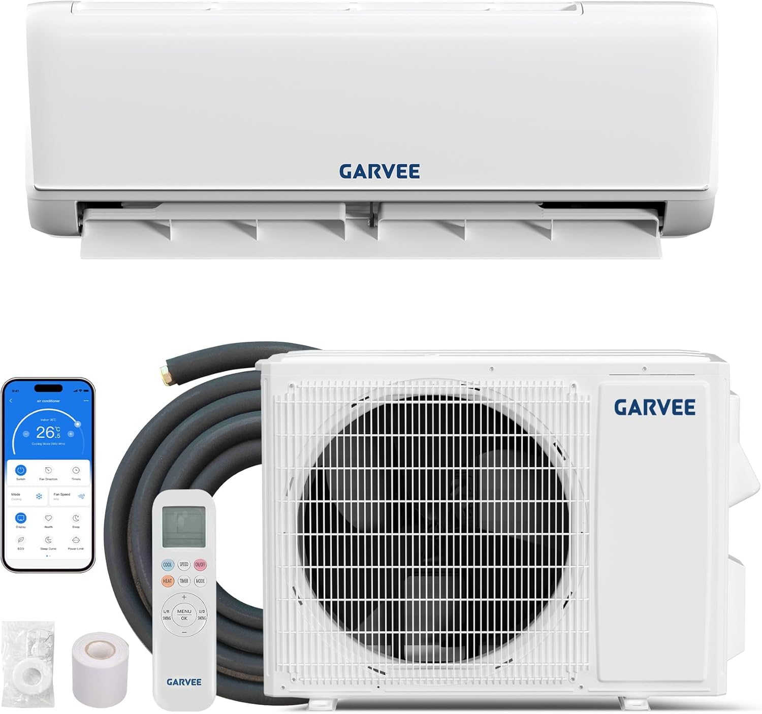 Photo 1 of **HEAVY DAMAGE, FOR PARTS ONLY** Garvee Mini Split Air Conditioner & Heater, 12000 BTU 115V, 22 SEER2