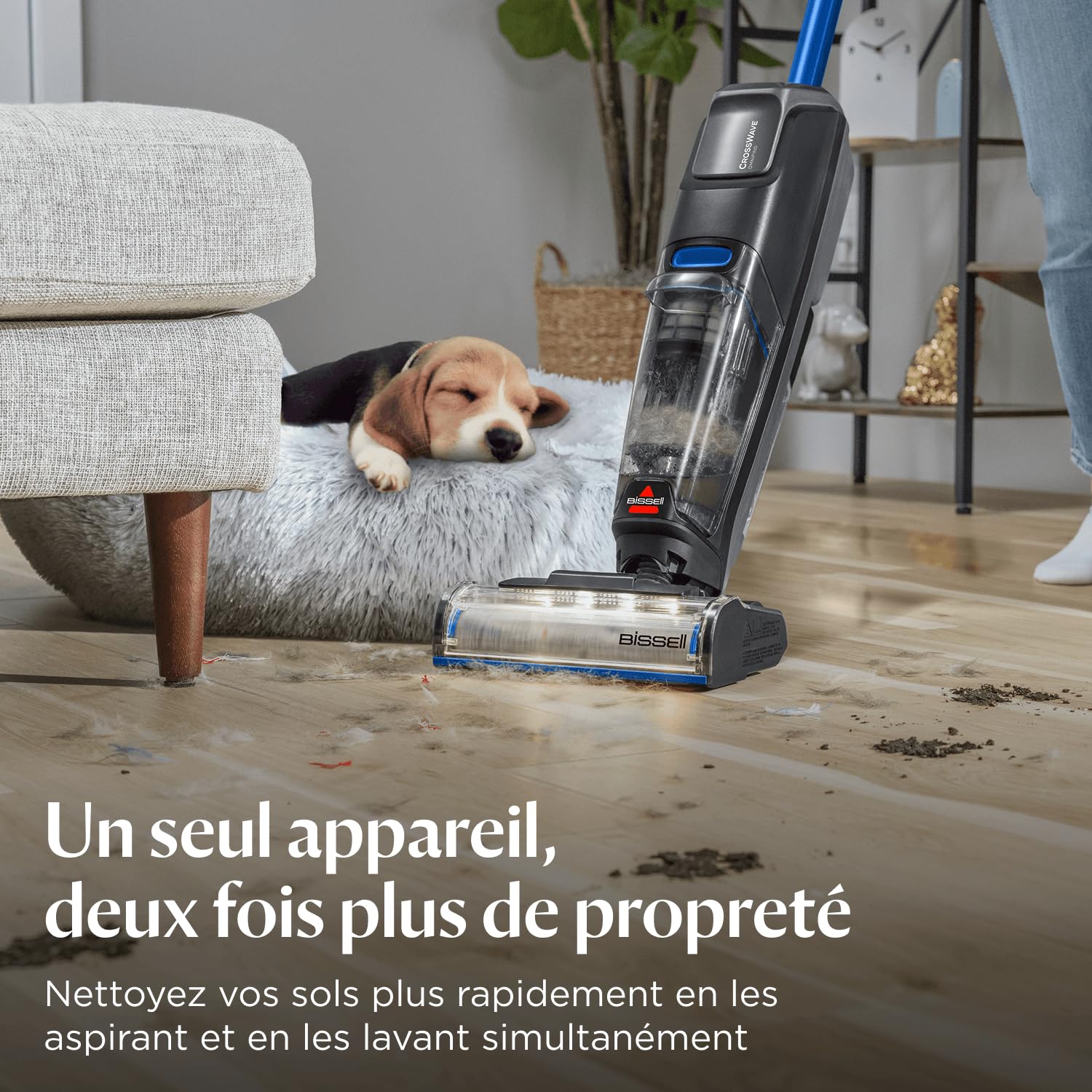 BISSELL CrossWave OmniFind, Aspirateur Balai Laveur Sans Fil, Aspire & Lave en Même Temps, LED FurFinder pour Détection Facile de Saletés & Poils d'Animaux, Nettoyeur a Eau Multi-surfaces 185m², 4006N