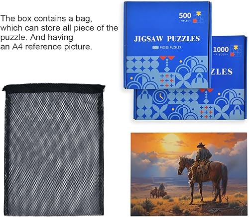 Miniatura 7 de Rompecabezas de caballo vaquero de 500 piezas para adultos, rompecabezas educativos de aprendizaje, juguetes familiares difíciles y desafiantes con