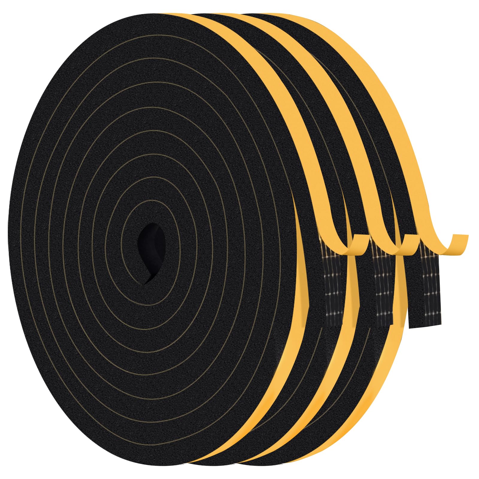 TriXcelent Black 10mm x 3mm Self Adhesive Foam Tape - 15M Long, Draught Excluder Seal for Door & Window Gaps